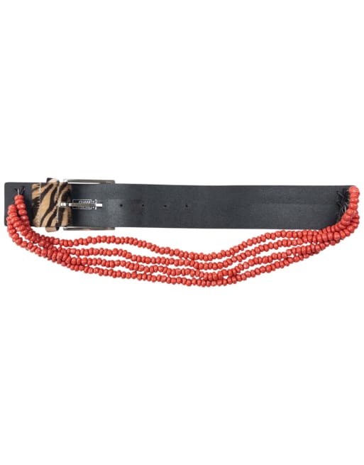 Vintage 90s Gianni Versace Beaded Zebra Striped Pony Hair Belt Size S, 2 of 4