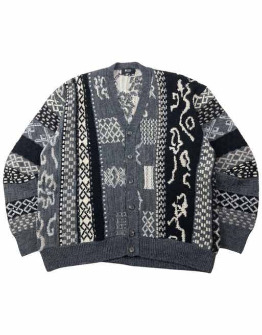Vintage 90s Hugo Boss Pattern Wool Knit Cardigan Size L