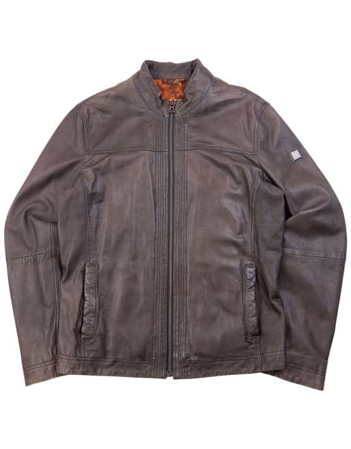 Vintage 90s Hugo Boss Zip Up Leather Jacket Size M