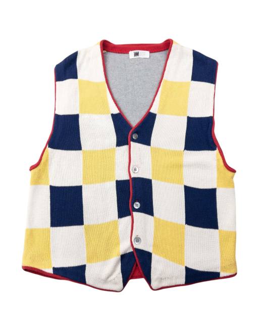 Vintage 90s Issey Miyake Checkered Button Up Sweater Vest Size S