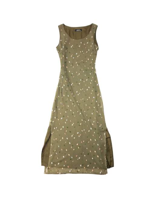 Vintage 90s Issey Miyake PERMANENTE Embroidered Mesh Dress Size M