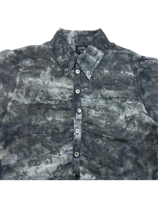 Vintage 90s Jean Paul Gaultier Femme Ruched Mesh Blouse Size S, 3 of 4
