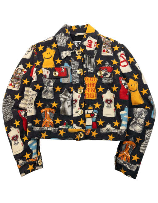 Vintage 90s Moschino Jeans Dress Form Print Wool Jacket Size M