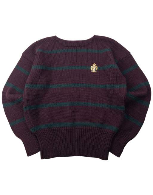 Vintage 90s Polo Ralph Lauren Crest Striped Knit Wool Jumper Size XL