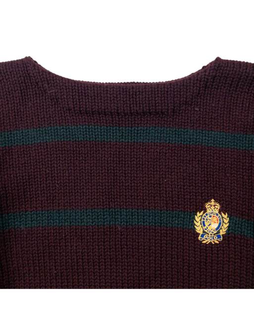 Vintage 90s Polo Ralph Lauren Crest Striped Knit Wool Jumper Size XL, 3 of 4