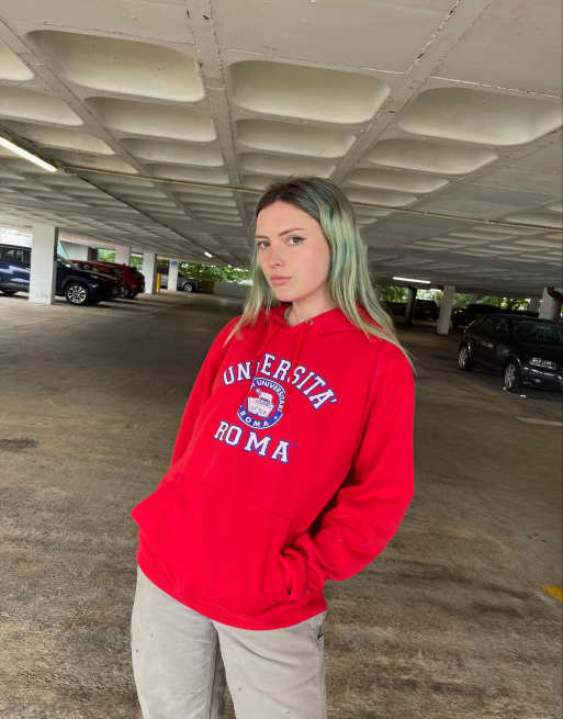 Vintage 90s Rome Size L University Graphic Hoodie in Red