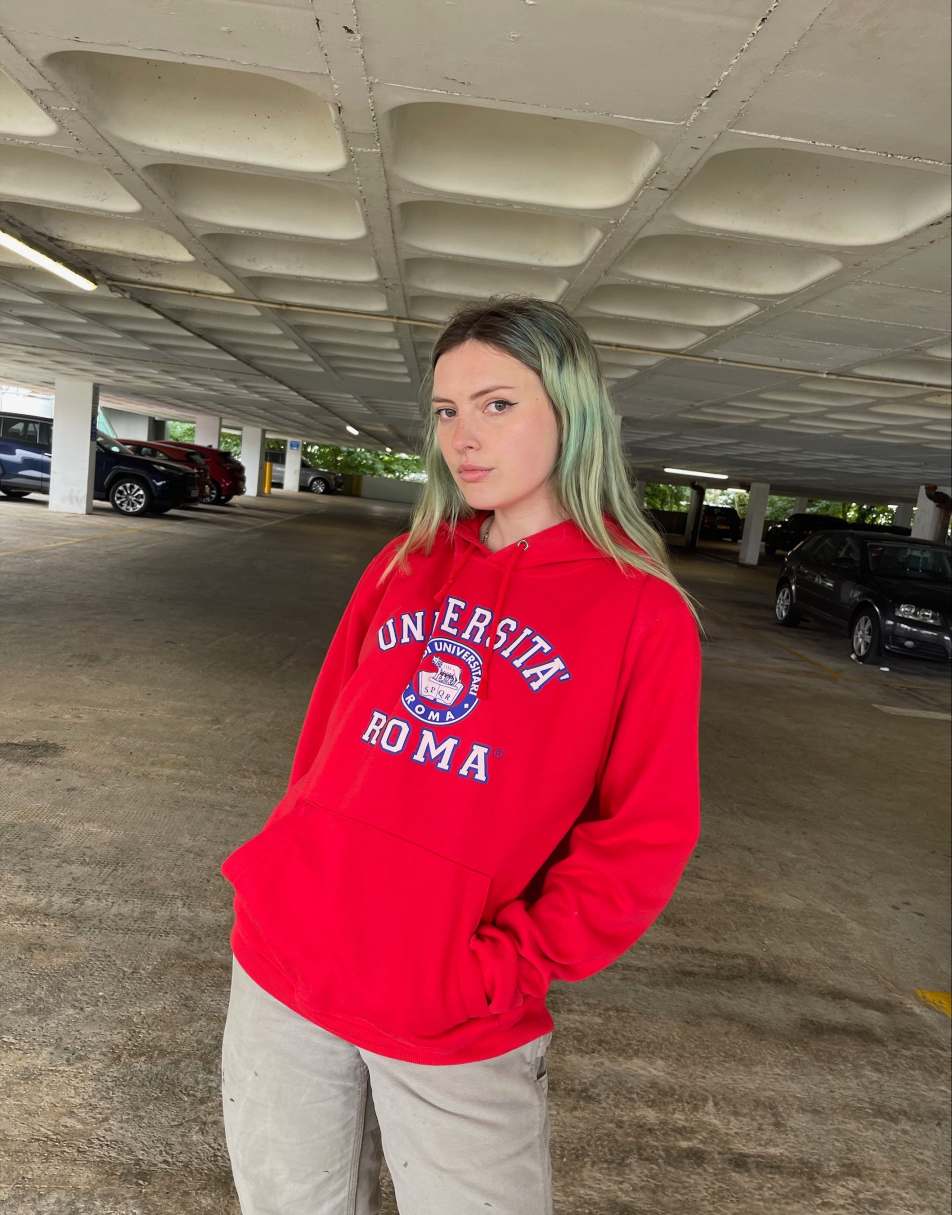 Vintage 90s Rome Size L University Graphic Hoodie in Red