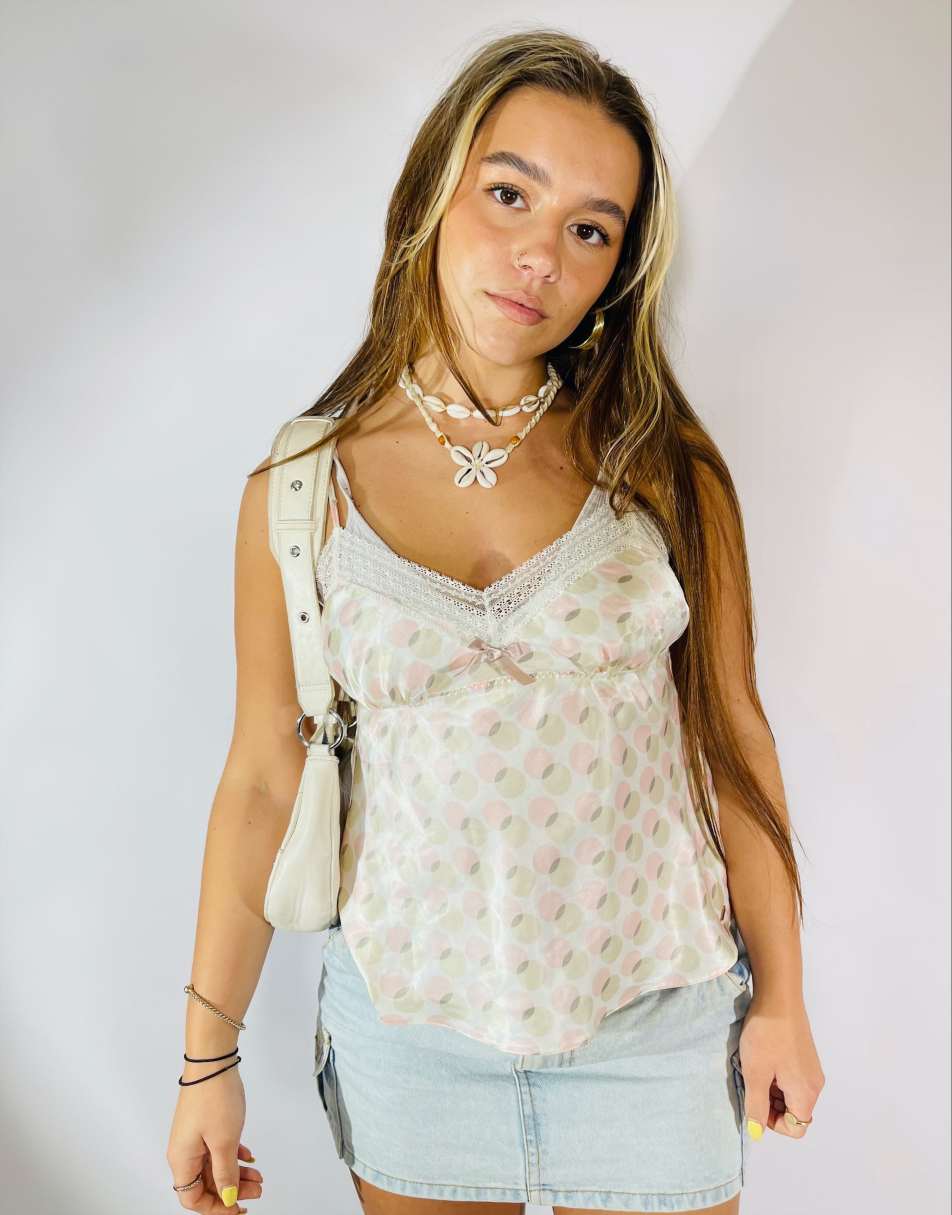 Vintage 90s Satin Lace Size S Cami Top in Multi