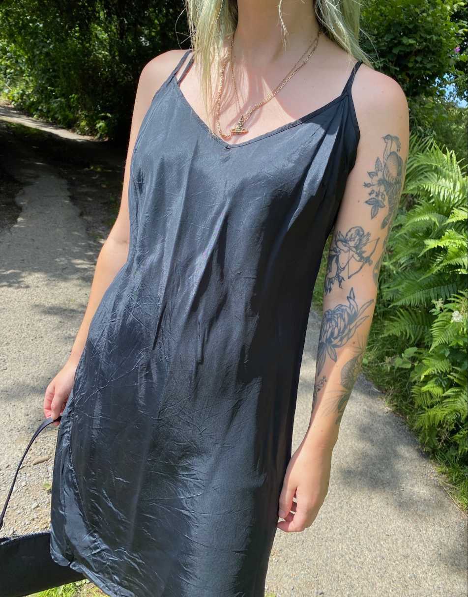 Vintage 90s Satin Mini Size M Slip Dress in Black 1