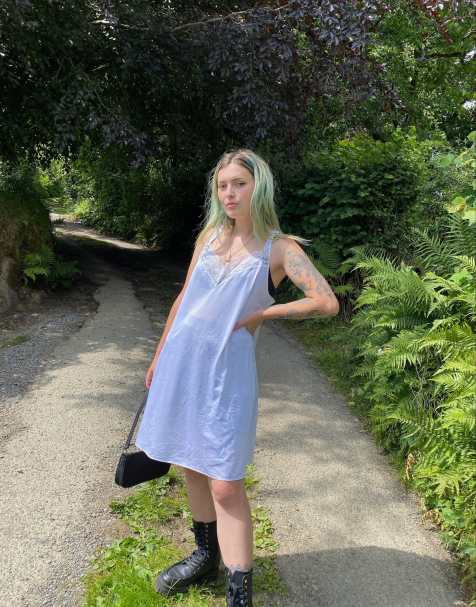 Vintage 90s sheer satin size L midi slip dress in white - view 1