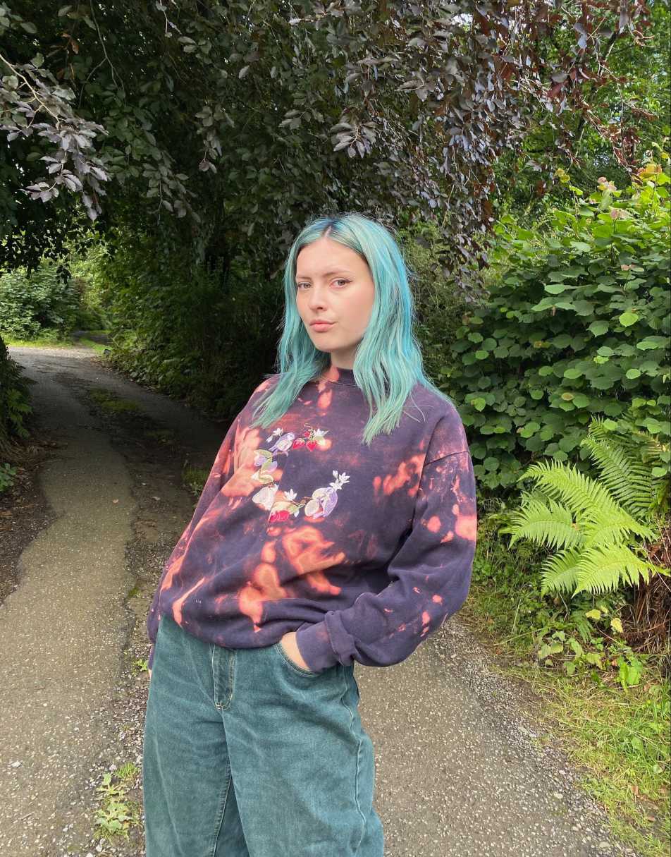 Vintage 90s Size L Bird Strawberry Embroidered Sweatshirt in Multi