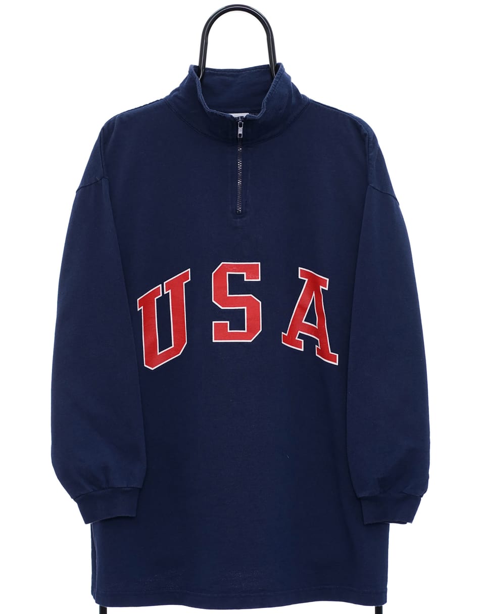Vintage 90s USA Size XXL Sweat-shirt Quarter Zip Graphic in Navy