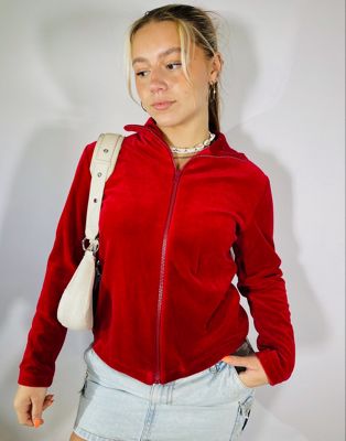 Vintage 90s Velour Size M Track Jacket in Red