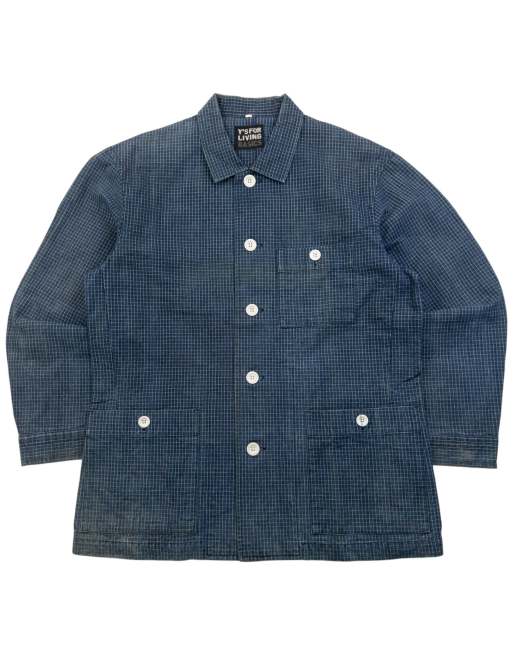 Vintage 90s Yohji Yamamoto Checkered Denim Jacket Size S in Blue, 1 of 4