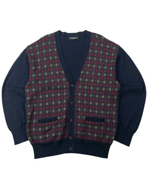Vintage 90s YSL Yves Saint Laurent Argyle Cardigan Size L