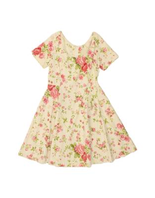 Beige Floral Cotton A-line dress