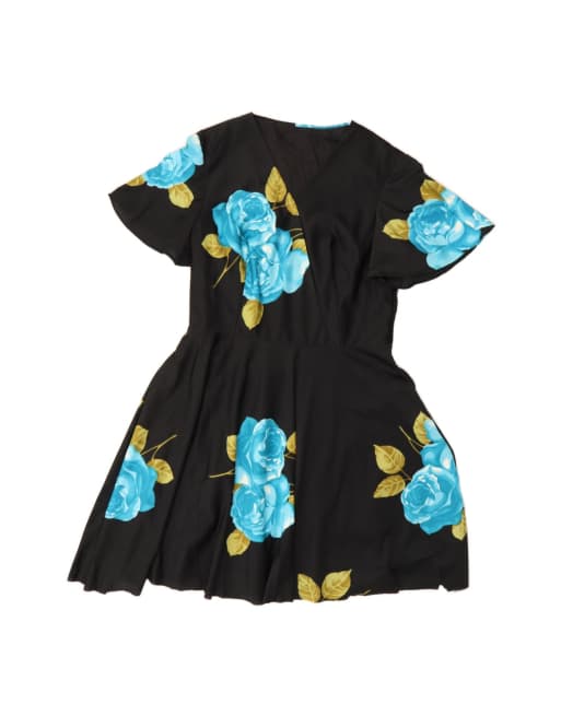 Vintage A-line Dress UK 12 Medium In Black Floral