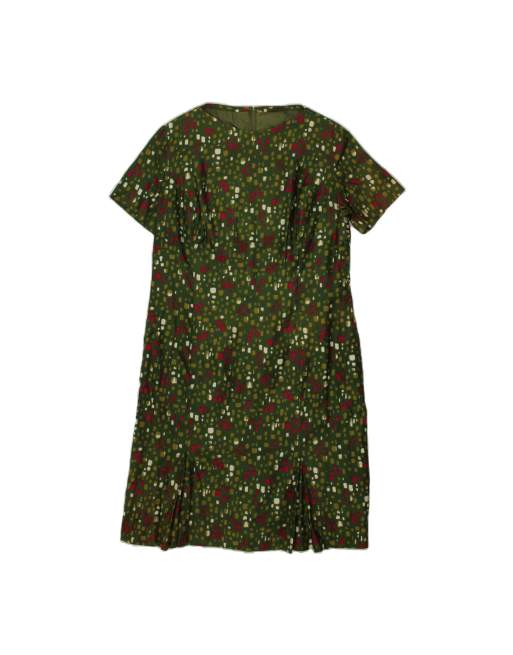 Vintage A-line Dress UK 12 Medium In Green Geometric