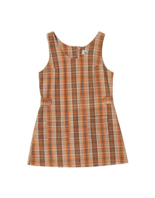 Vintage A-line Dress UK 14 Medium In Brown Check