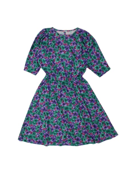 Vintage A-line Dress UK 16 Large In Blue Floral - view 1
