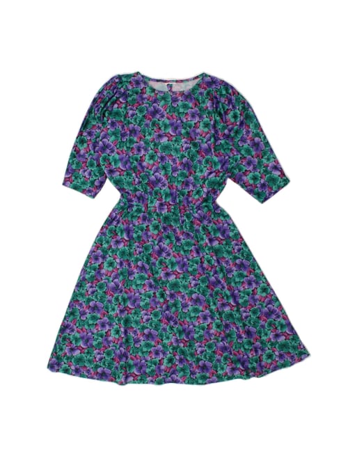 Vintage A-line Dress UK 16 Large In Blue Floral