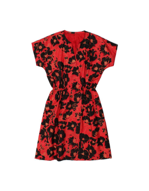 Vintage A-line Dress UK 16 Large In Red Floral