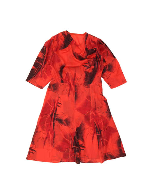 Vintage Abstract Pattern 3/4 Sleeve A-line Dress UK 14 Medium In Red