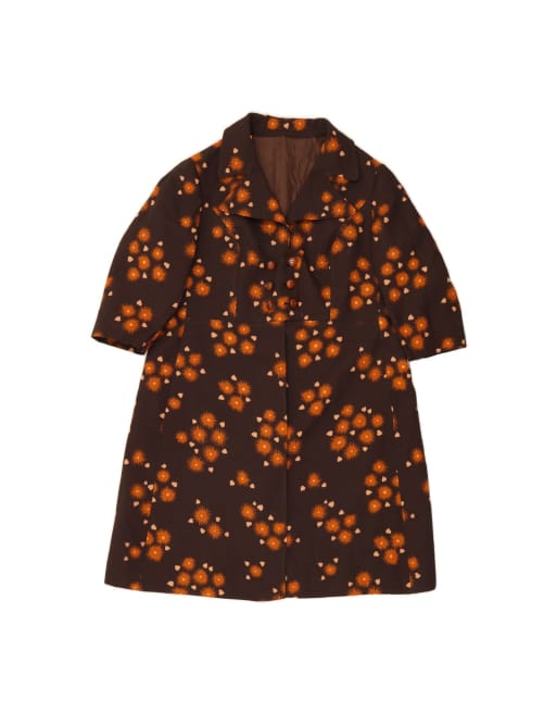Vintage Abstract Pattern 3/4 Sleeve Overcoat UK 14 Medium In Brown