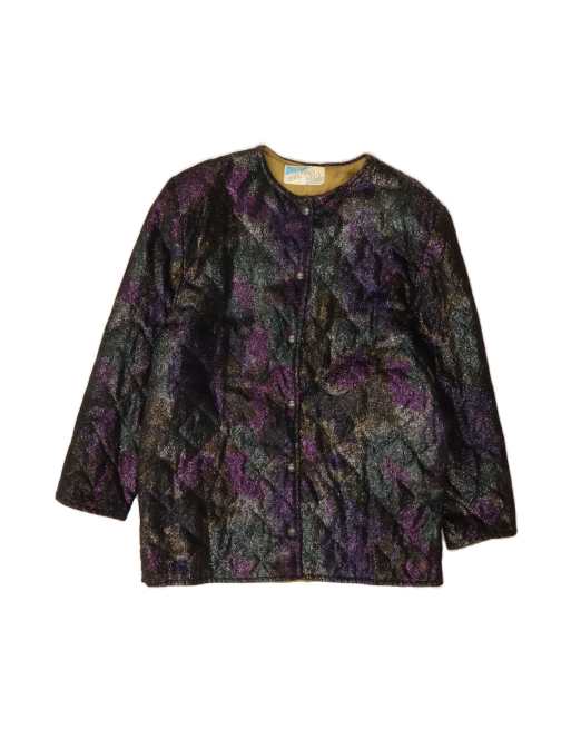Vintage Abstract Pattern 3/4 Sleeve Quilted Jacket EU 46 XL In Purple