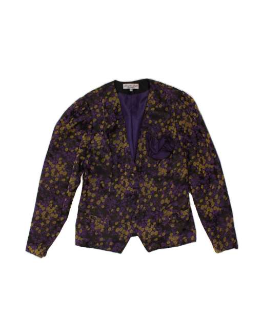 Vintage Abstract Pattern 3 Button Blazer Jacket EU 38 Medium In Purple