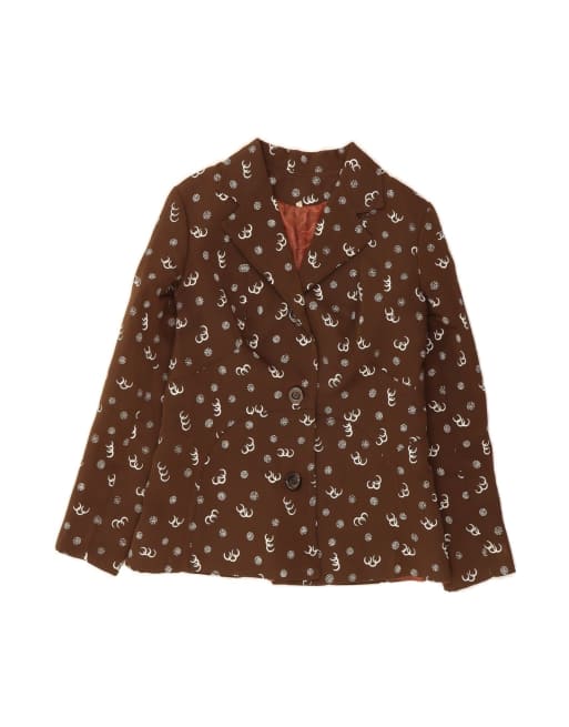 Vintage Abstract Pattern 3 Button Blazer Jacket It 48 XL In Brown