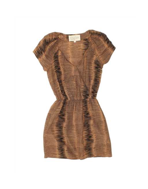 Vintage Abstract Pattern A-line Dress UK 10 Small In Brown