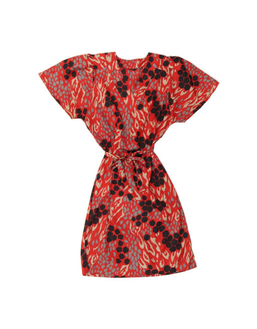 Vintage Abstract Pattern A-line Dress UK 14 Large In Red