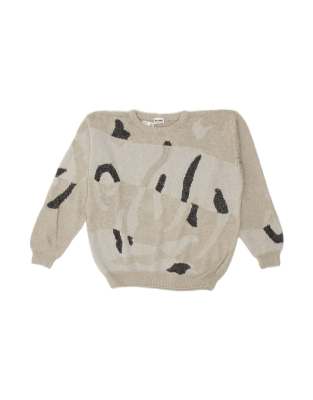 Vintage Abstract Pattern Boat Neck Jumper Sweater UK 16 Large In Grey - view 1