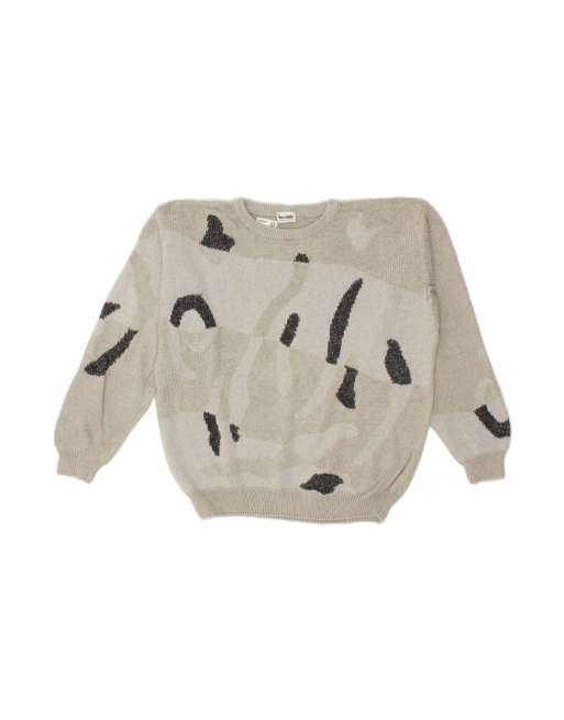 Vintage Abstract Pattern Boat Neck Jumper Sweater UK 16 Large In Grey