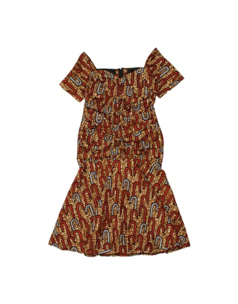 Vintage Abstract Pattern Bodycon Dress UK 20 2XL In Brown - view 1