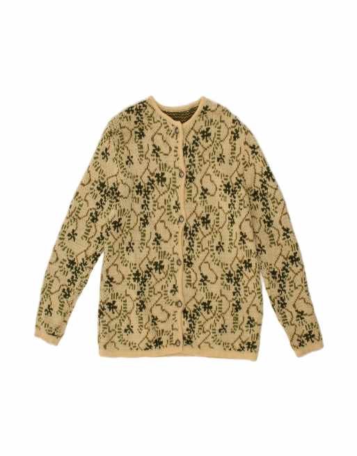 Vintage Abstract Pattern Cardigan Sweater UK 12 Medium In Green