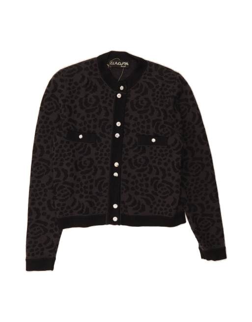 Vintage Abstract Pattern Cardigan Sweater UK 14 Medium In Black