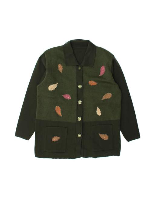 Vintage Abstract Pattern Cardigan Sweater UK 16 Large In Green