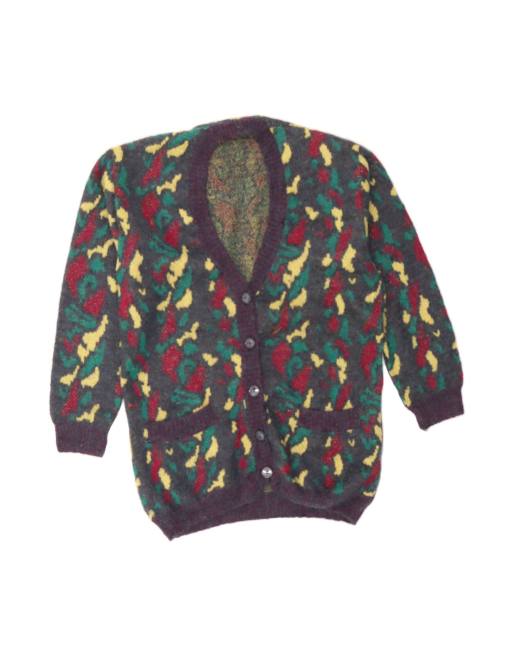 Vintage Abstract Pattern Cardigan Sweater UK 16 Large In Multicoloured