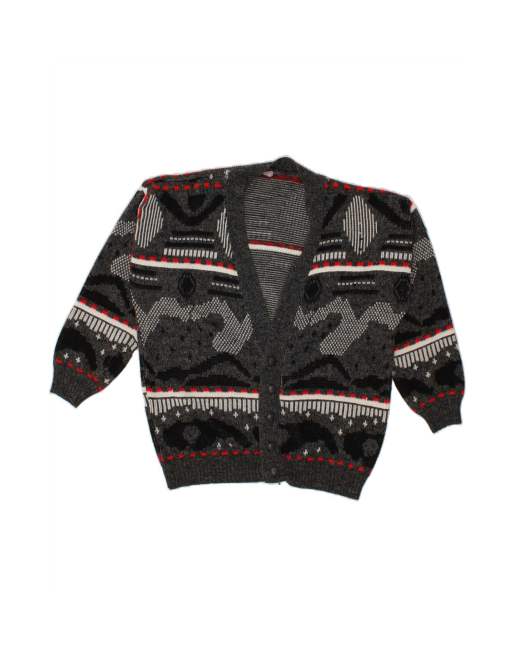 Vintage Abstract Pattern Cardigan Sweater XL In Grey