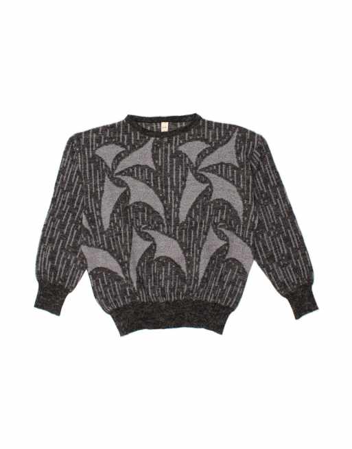 Vintage Abstract Pattern Crew Neck Jumper Sweater EU 48 2XL In Grey