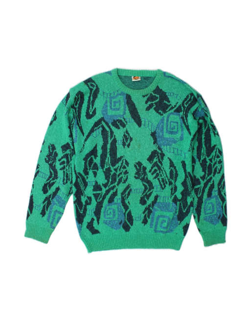 Vintage Abstract Pattern Crew Neck Jumper Sweater It 46 Small In Green