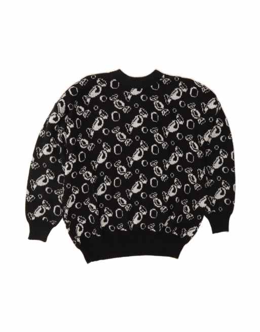 Vintage Abstract Pattern Crew Neck Jumper Sweater It 48 XL In Black