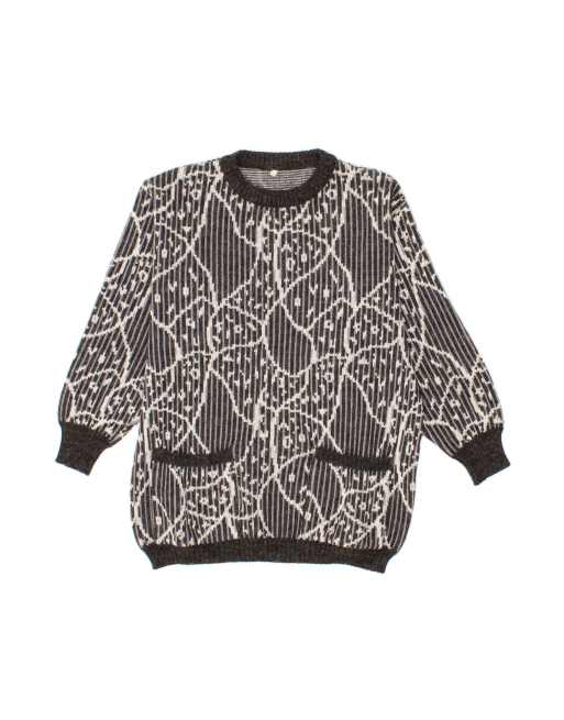 Vintage Abstract Pattern Crew Neck Jumper Sweater It 48 XL In Grey