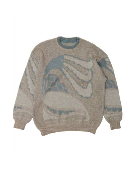 Vintage Abstract Pattern Crew Neck Jumper Sweater UK 14 Large In Grey