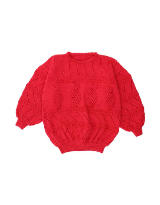 Vintage Abstract Pattern Crew Neck Jumper Sweater UK 14 Large In Pink