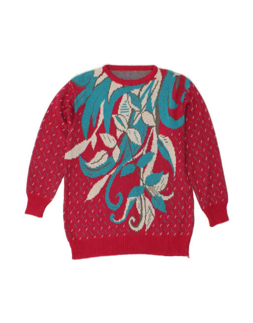 Vintage Abstract Pattern Crew Neck Jumper Sweater UK 14 Medium In Pink