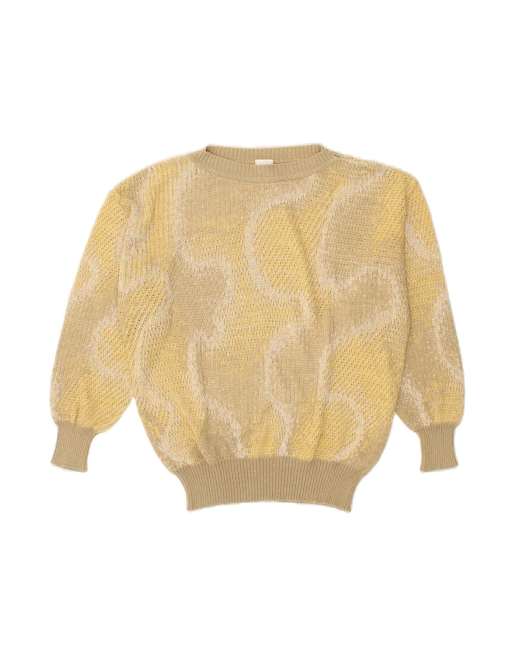 Vintage Abstract Pattern Crew Neck Jumper Sweater UK 16 Large In Beige