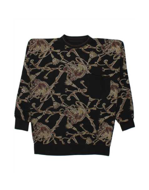 Vintage Abstract Pattern Crew Neck Jumper Sweater UK 16 Large In Black - view 1